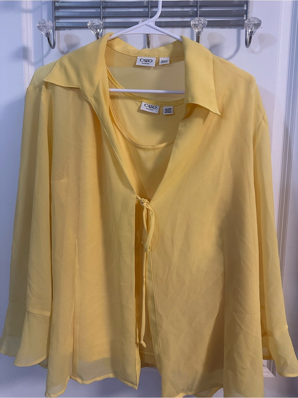 Cato Yellow Sheer Tie-Front Blouse with Shell Tank